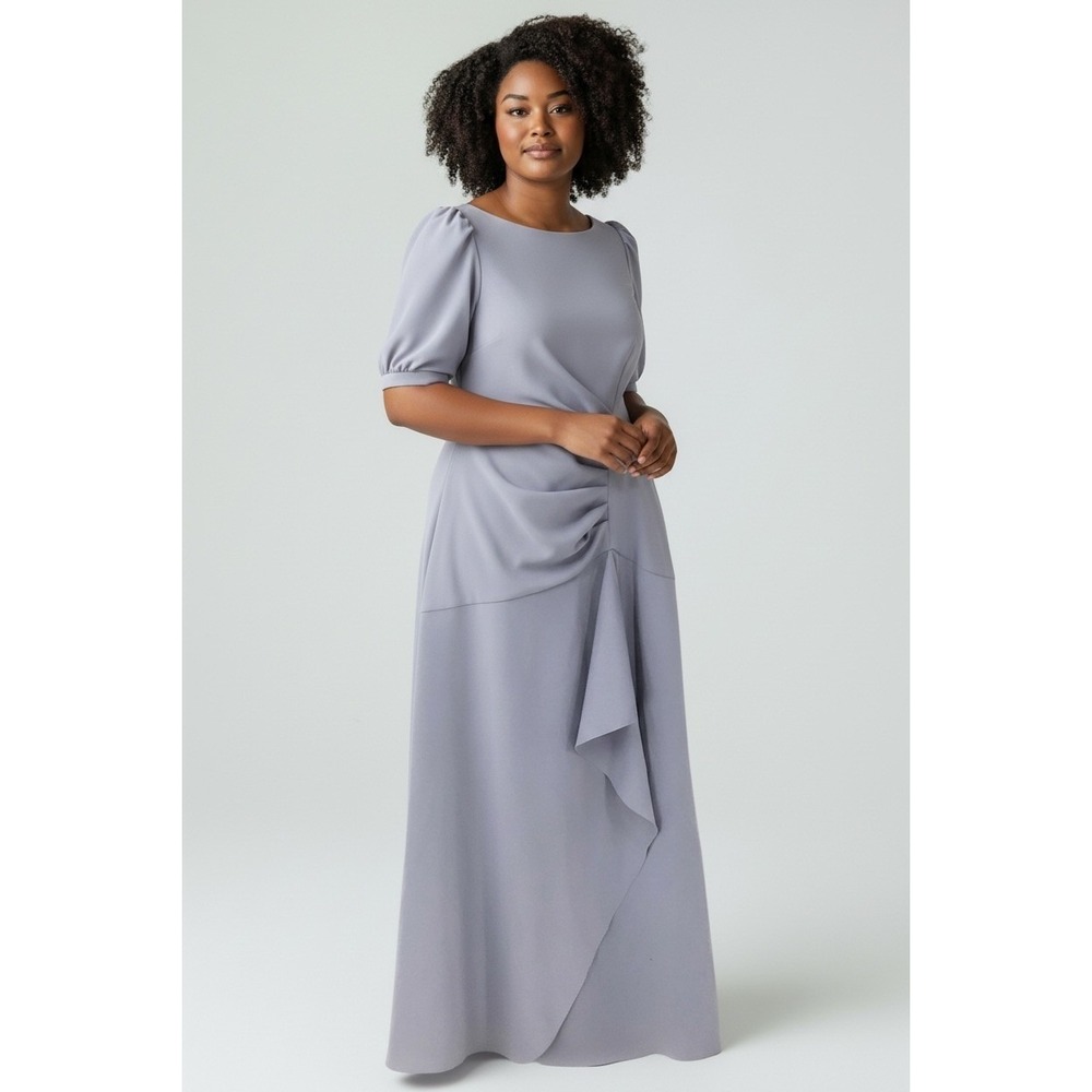 Xscape Womens Dress 22W Periwinkle‎ Blue Ruched Gown Formal Special Occasion